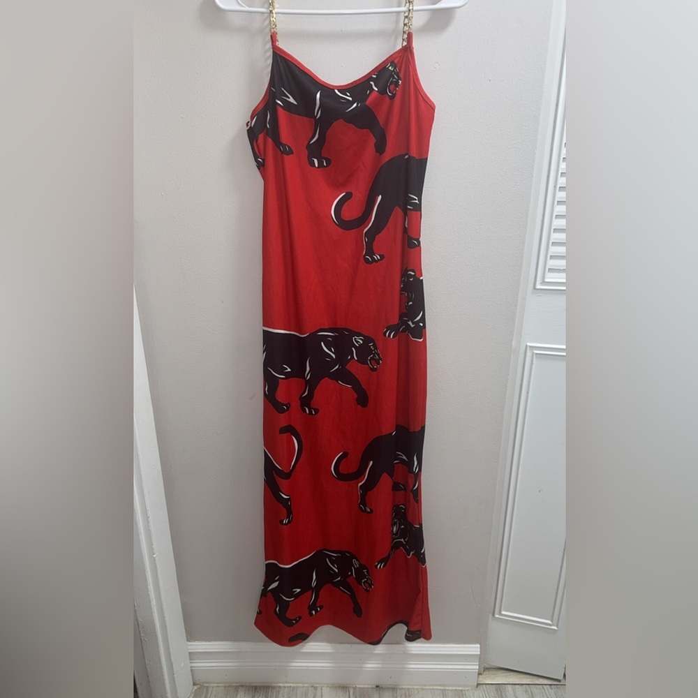 Forever 21 Red Maxi Dress with Black Panther Print